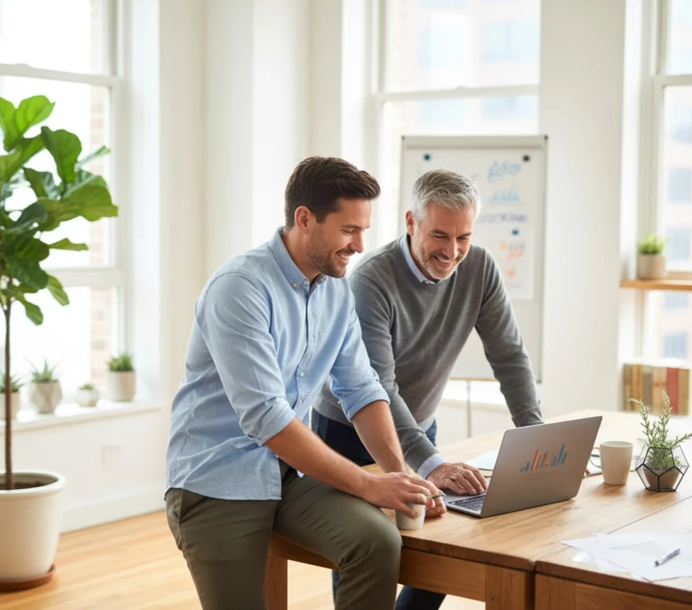 Professional team collaborating on AI solutions